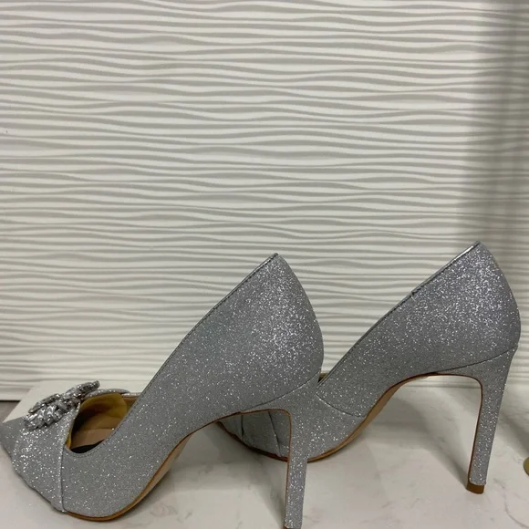 SCHUTZ Meisho Glam Silver Metallic Pointed Toe Heels Size 7 - Picture 5 of 8